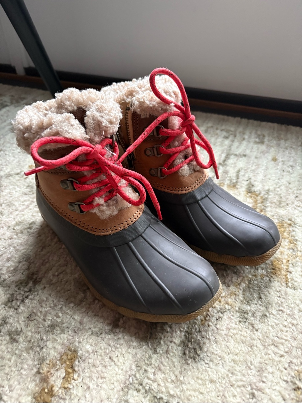 Sperry Brown and Black Waterproof Winter Boots with Red Laces